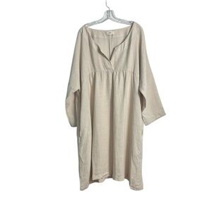 Sauths 100% Linen Tan V Neck 3/4 Sleeve MIDI Dress
